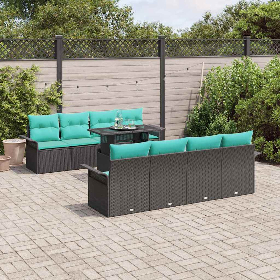 Tuin Sofa Set met kussen met opslag 9 pcs Zwart Poly Rattan