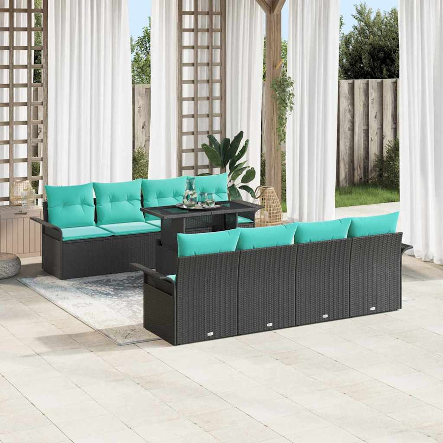 Tuin Sofa Set met kussen met opslag 9 pcs Zwart Poly Rattan