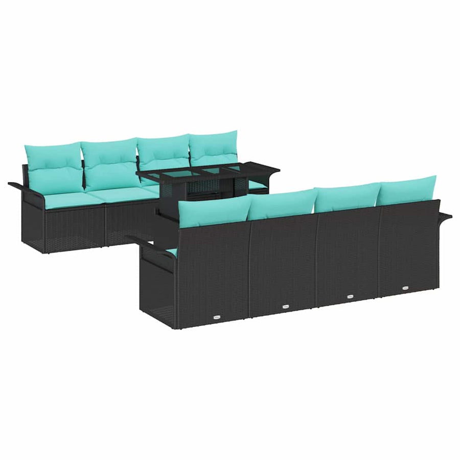 Tuin Sofa Set met kussen met opslag 9 pcs Zwart Poly Rattan