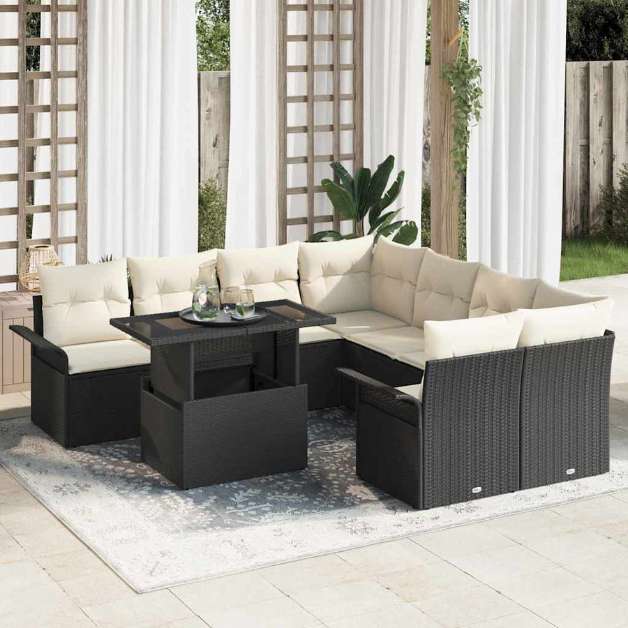 Tuin Sofa Set met kussen met opslag 9 pcs Zwart Poly Rattan