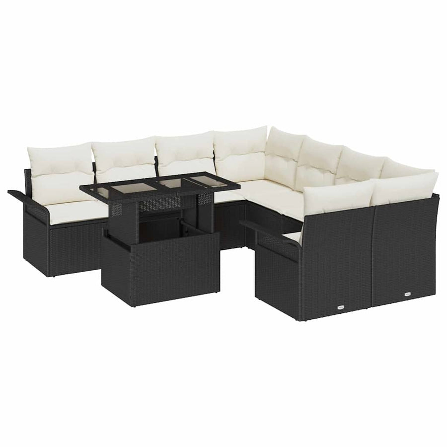 Tuin Sofa Set met kussen met opslag 9 pcs Zwart Poly Rattan