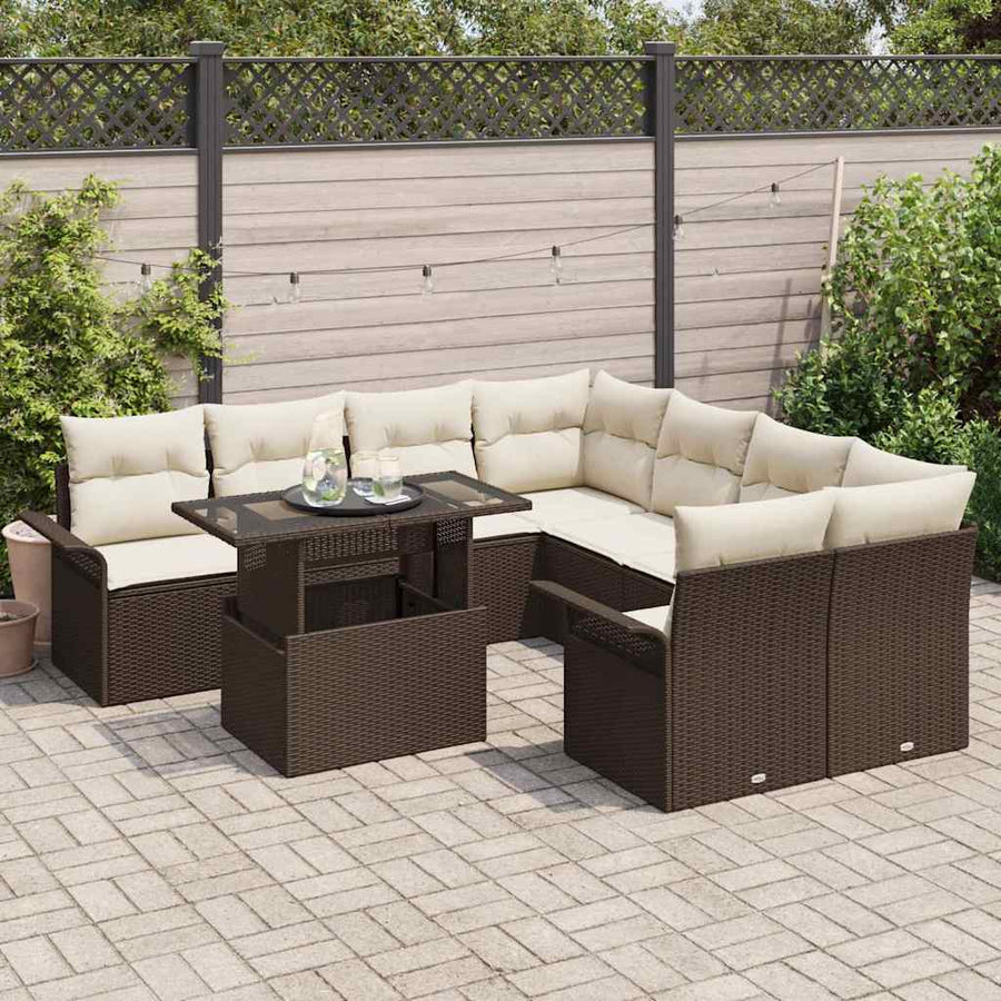 Tuin Sofa Set met kussen met opslag 9 pcs Bruin Poly Rattan