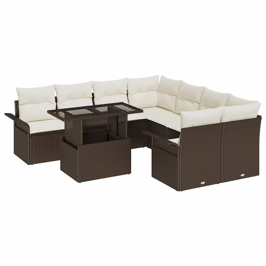Tuin Sofa Set met kussen met opslag 9 pcs Bruin Poly Rattan