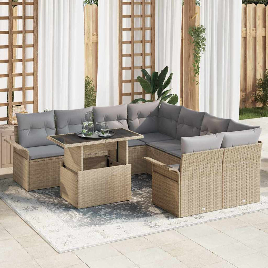 Tuin Sofa Set met kussen met opslag 9 pcs Beige Poly Rattan