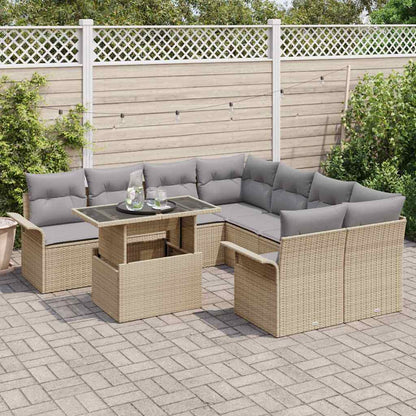 Tuin Sofa Set met kussen met opslag 9 pcs Beige Poly Rattan