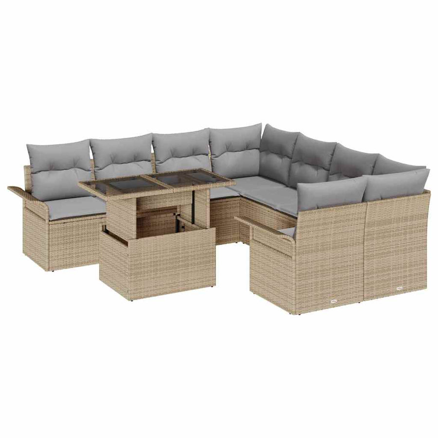 Tuin Sofa Set met kussen met opslag 9 pcs Beige Poly Rattan
