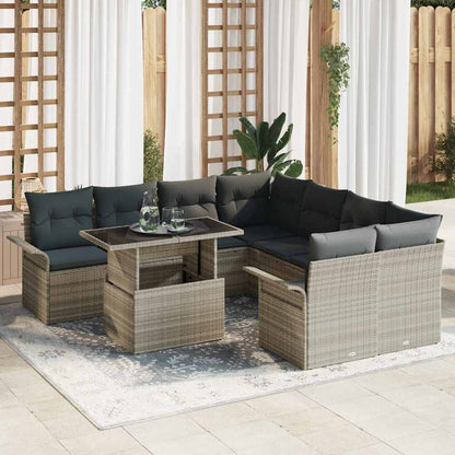 Tuin Sofa Set met kussen 9 pcs Lichtgrijs Poly Rattan