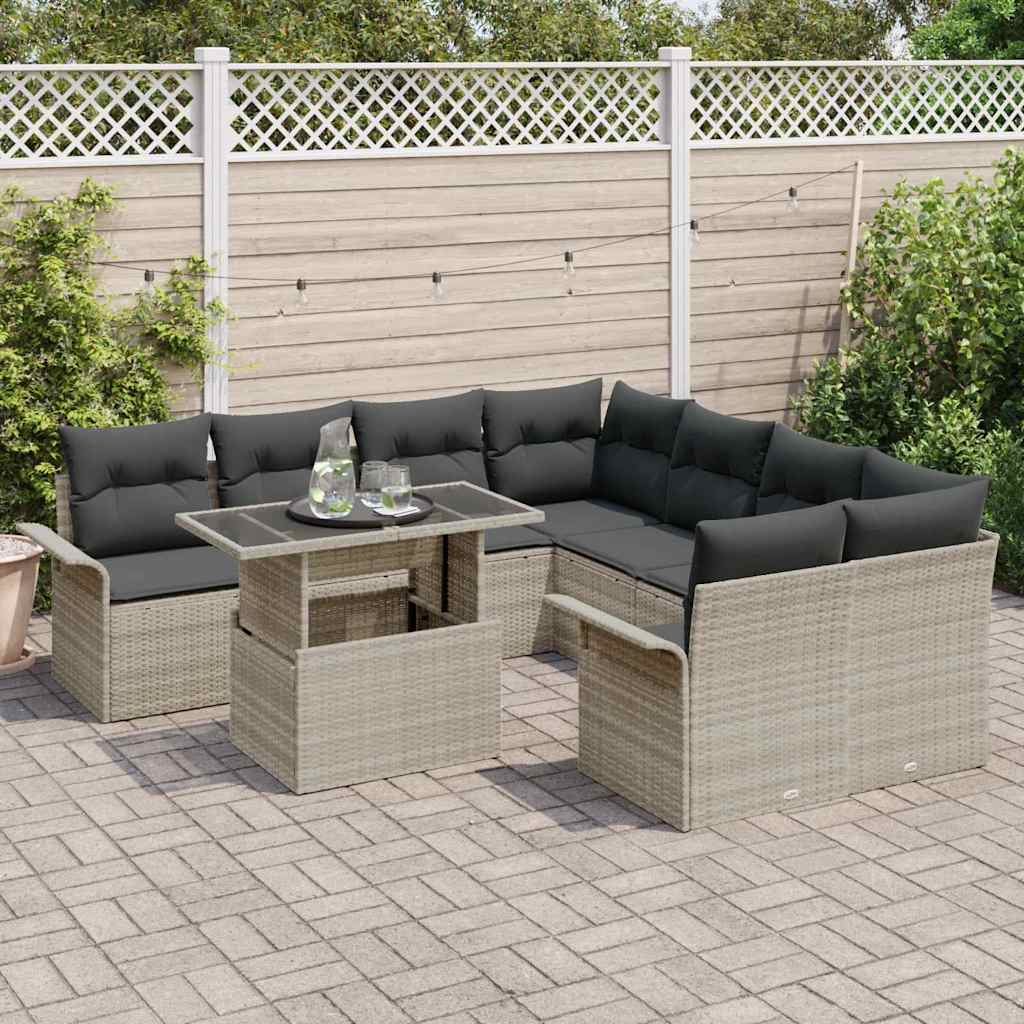 Tuin Sofa Set met kussen 9 pcs Lichtgrijs Poly Rattan
