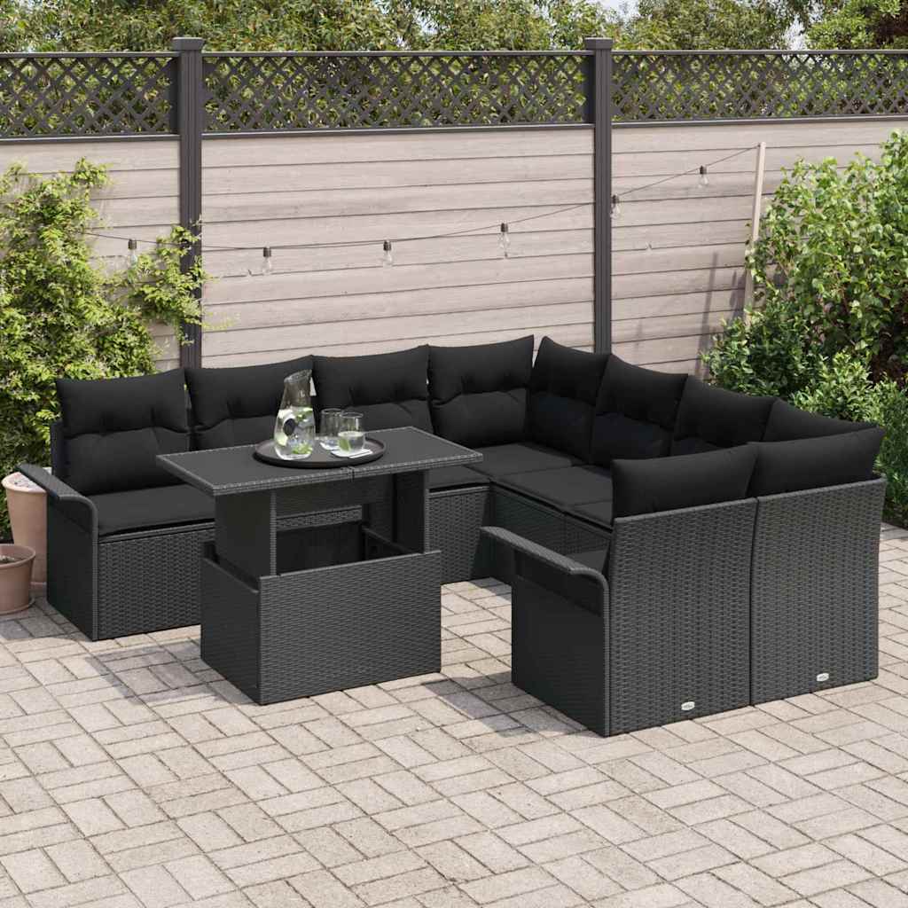 Tuin Sofa Set met kussen met opslag 9 pcs Zwart Poly Rattan