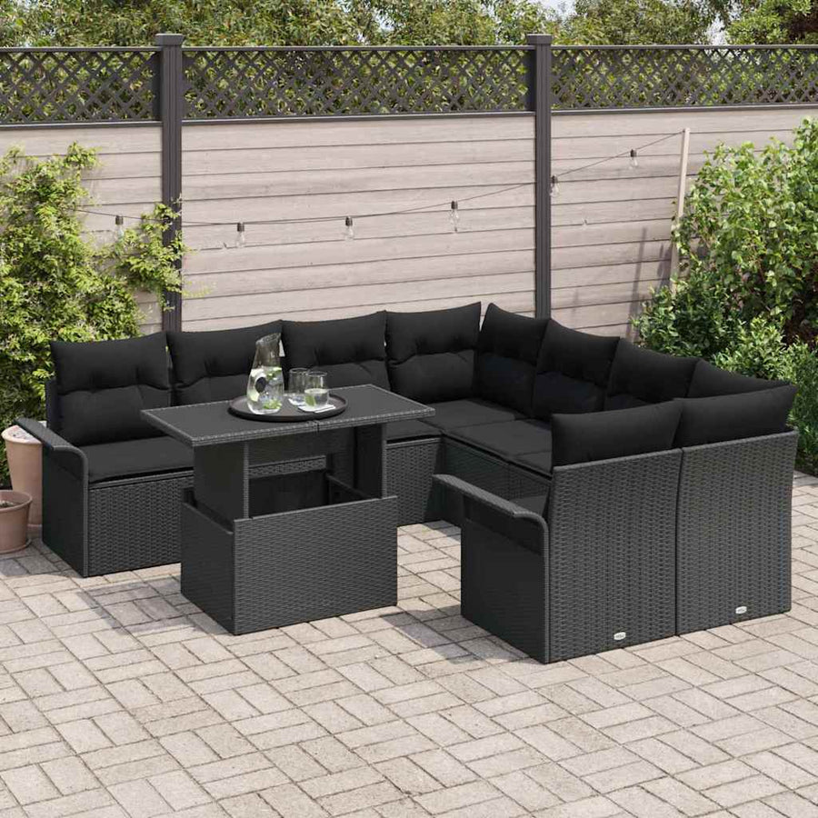 Tuin Sofa Set met kussen met opslag 9 pcs Zwart Poly Rattan