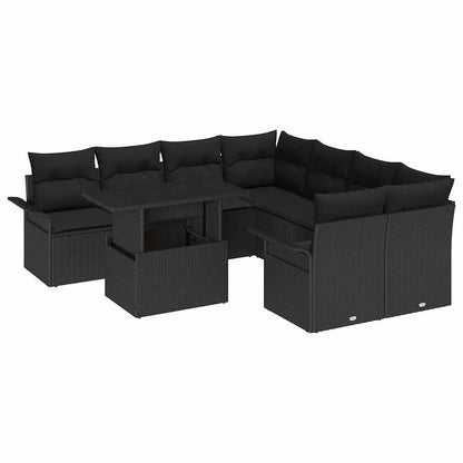 Tuin Sofa Set met kussen met opslag 9 pcs Zwart Poly Rattan