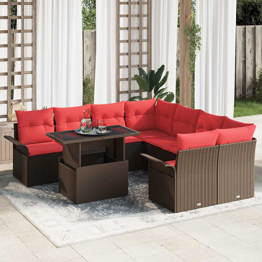 Tuin Sofa Set met kussen met opslag 9 pcs Bruin Poly Rattan