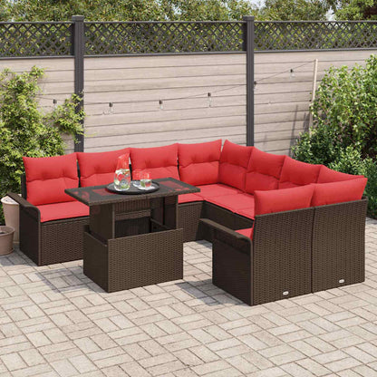 Tuin Sofa Set met kussen met opslag 9 pcs Bruin Poly Rattan