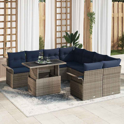 Tuin Sofa Set met kussen met opslag 9 pcs Grijs Poly Rattan