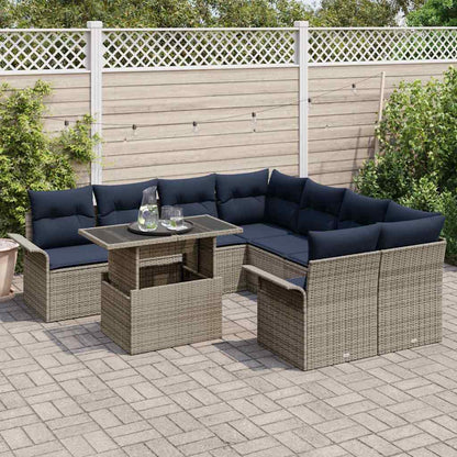Tuin Sofa Set met kussen met opslag 9 pcs Grijs Poly Rattan