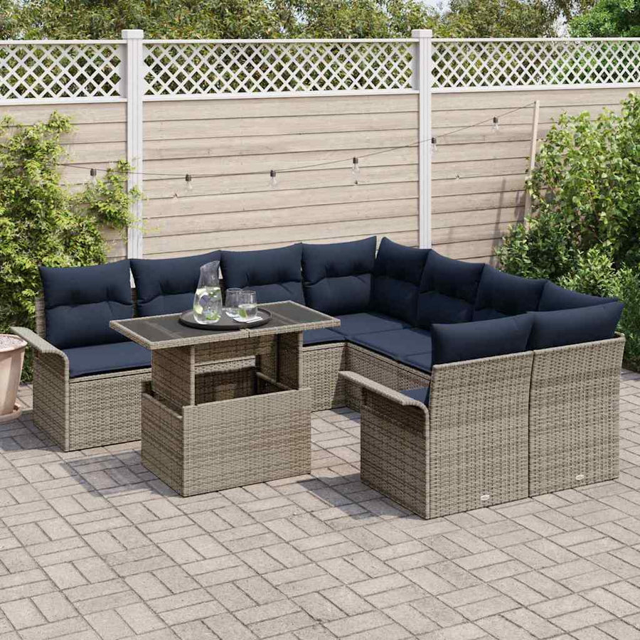Tuin Sofa Set met kussen met opslag 9 pcs Grijs Poly Rattan