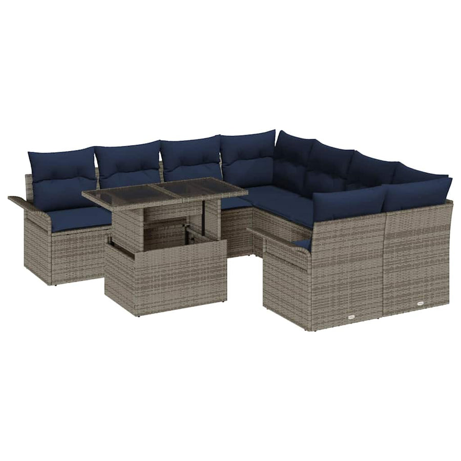 Tuin Sofa Set met kussen met opslag 9 pcs Grijs Poly Rattan