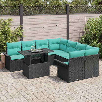 Tuin Sofa Set met kussen met opslag 9 pcs Zwart Poly Rattan