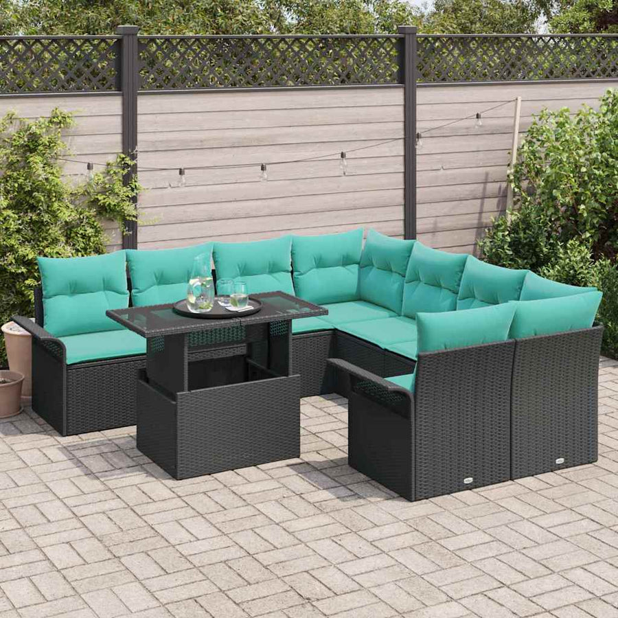 Tuin Sofa Set met kussen met opslag 9 pcs Zwart Poly Rattan