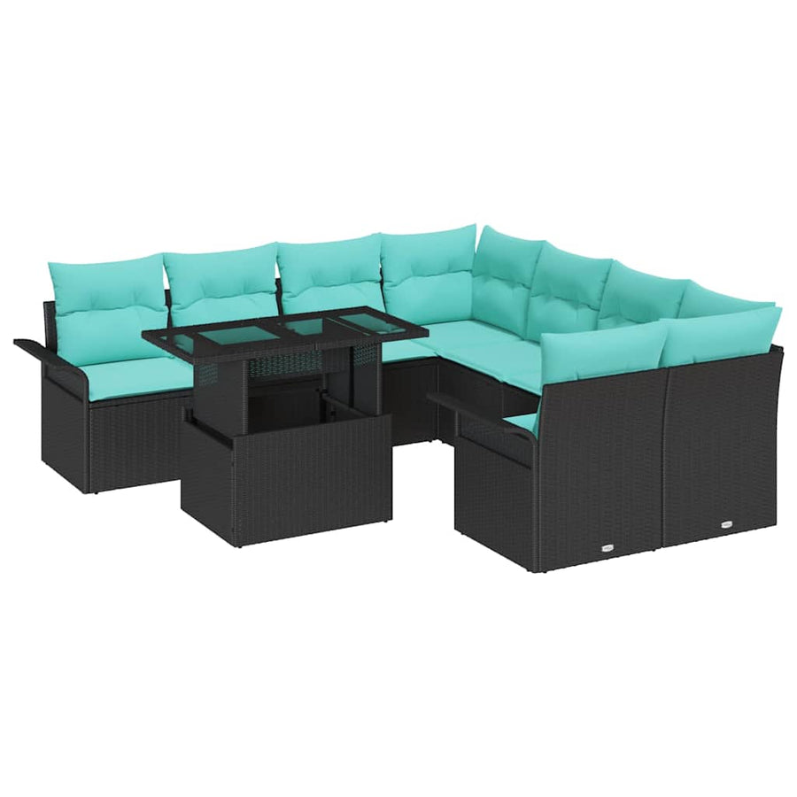 Tuin Sofa Set met kussen met opslag 9 pcs Zwart Poly Rattan