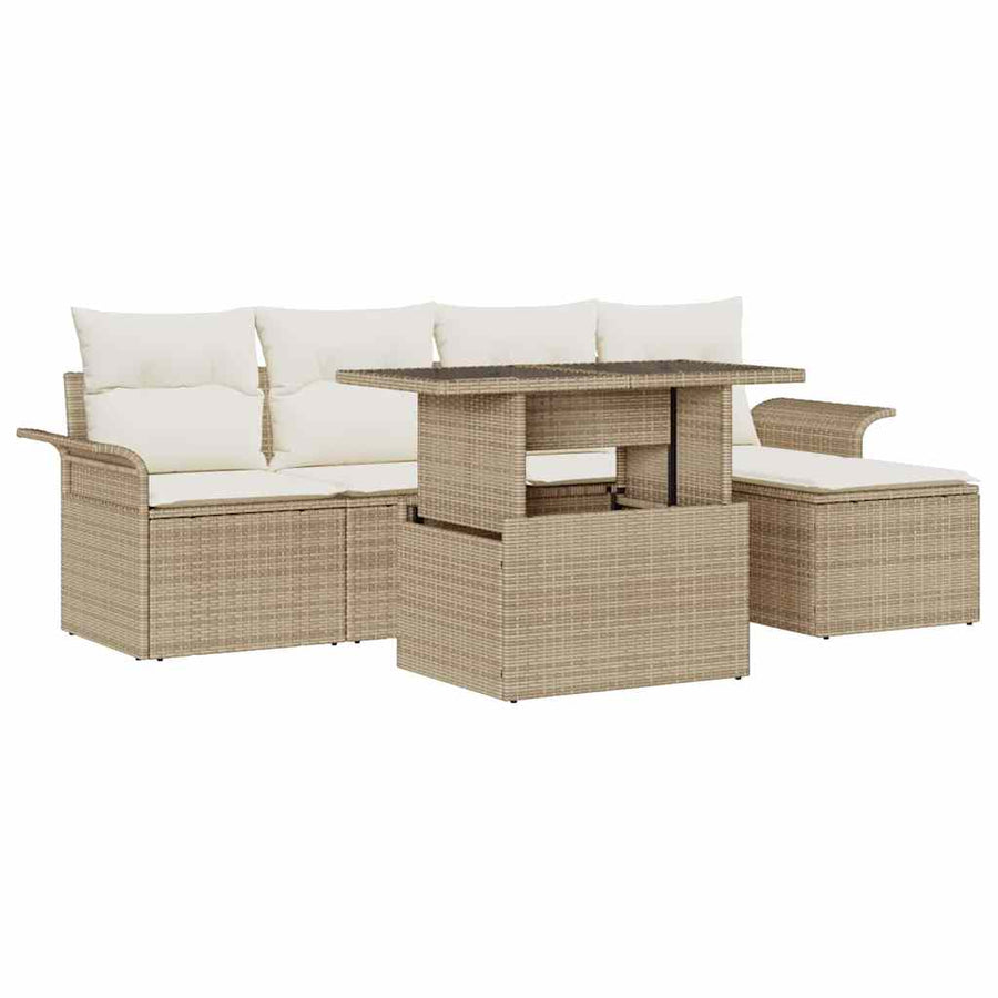 Tuin Sofa Set met kussen met opslag 6 pcs Beige Poly riet