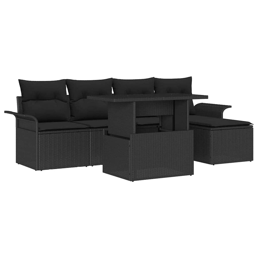 Tuin Sofa Set met kussen met opslag 6 pcs Zwart Poly riet