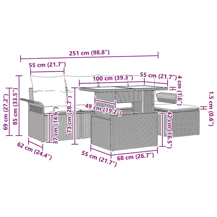 Tuin Sofa Set met kussen met opslag 6 pcs Zwart Poly riet