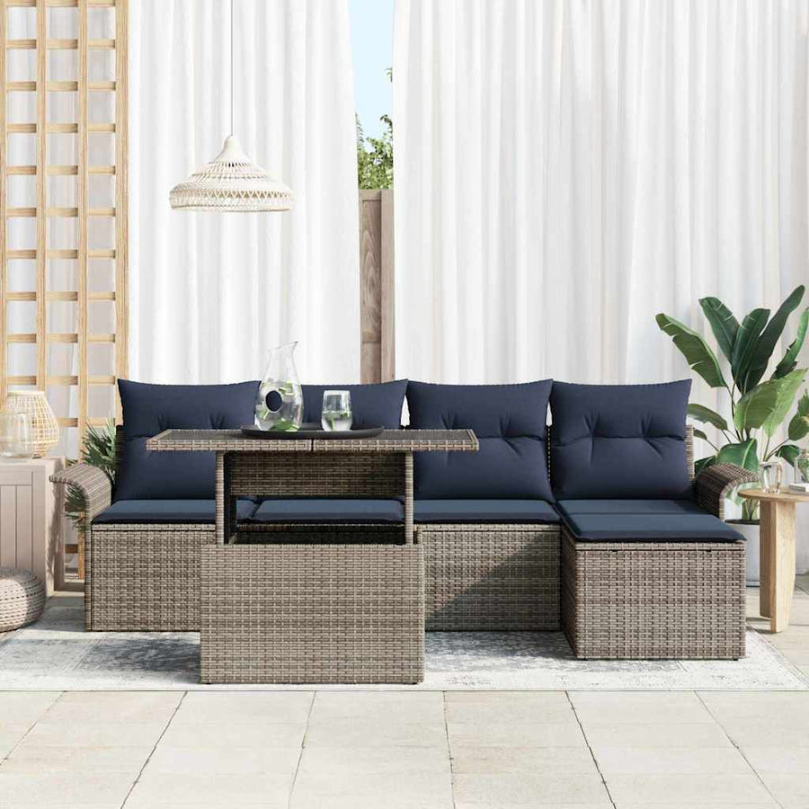 Tuin Sofa Set met kussen met opslag 6 pcs Grijs Poly riet