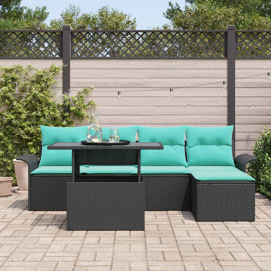 Tuin Sofa Set met kussen met opslag 6 pcs Zwart Poly riet