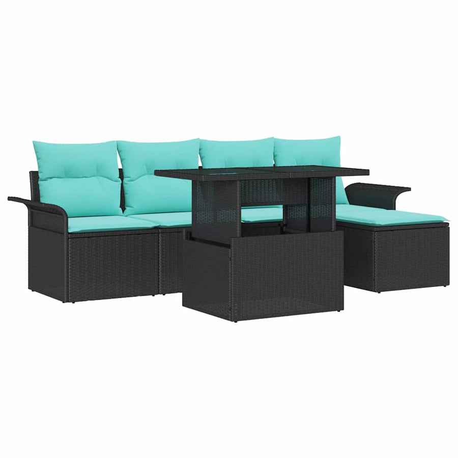 Tuin Sofa Set met kussen met opslag 6 pcs Zwart Poly riet
