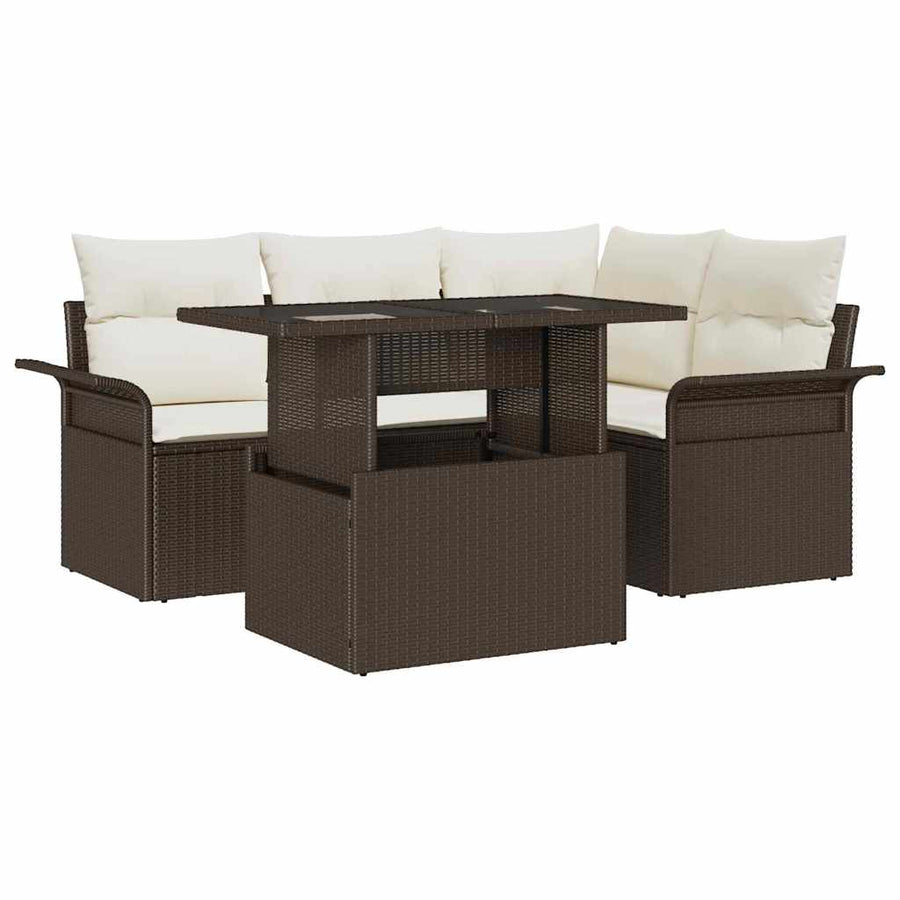 Tuin Sofa Set met kussen met opslag 5 pcs Bruin Poly riet