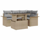 Tuinset poly riet 5 delig beige lichtgrijs