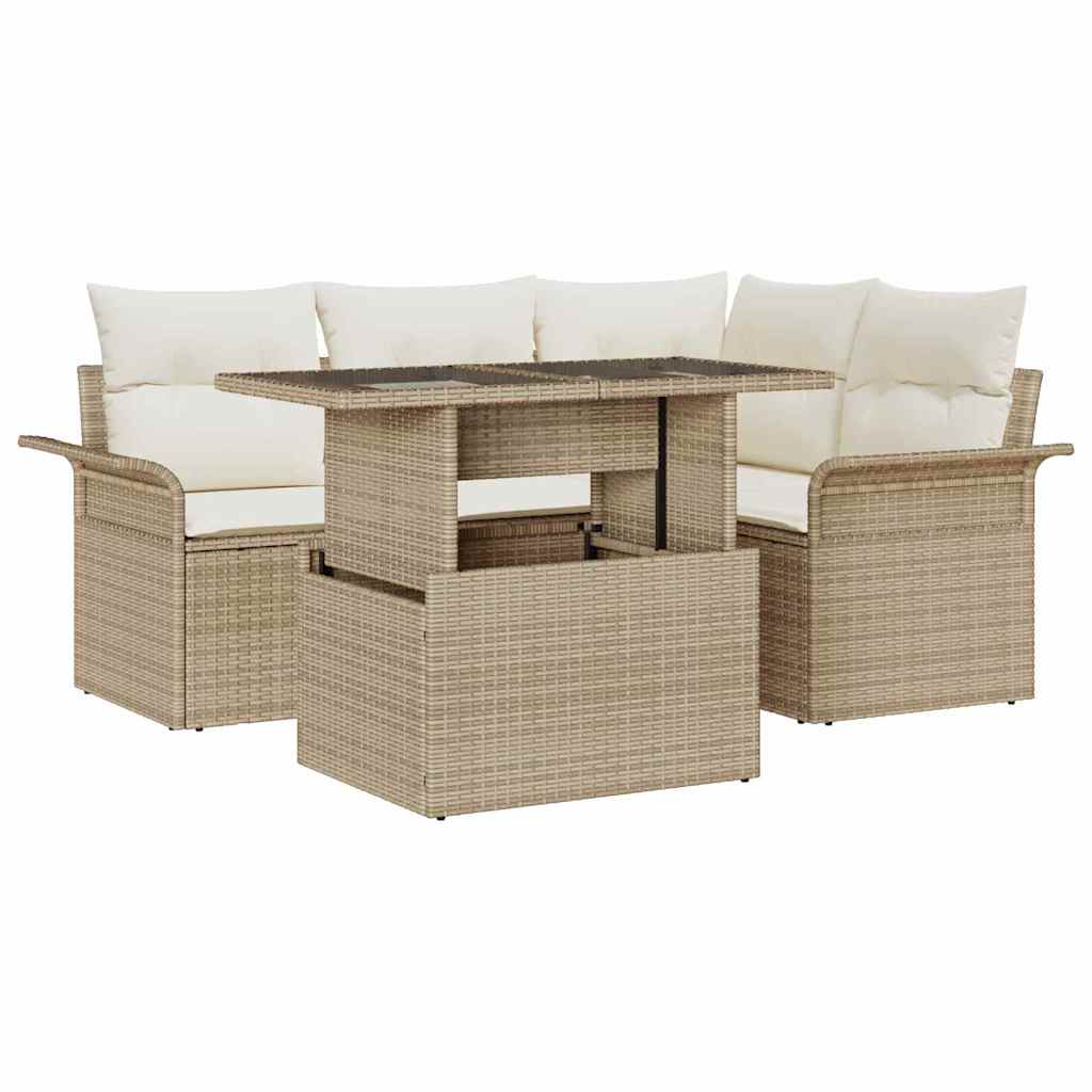 Tuin Sofa Set met kussen met opslag 5 pcs Beige Poly Rattan
