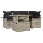 Garden Sofa Set with Cushion and Storage 5 pcs Light Grey Poly Rattan