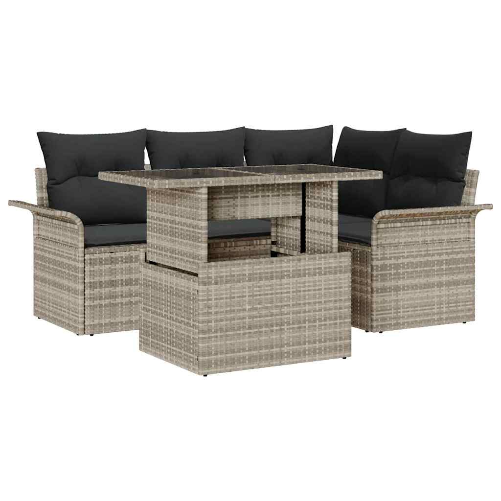 Tuin Sofa Set met kussen met opslag 5 pcs Lichtgrijs Poly riet