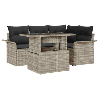 Tuin Sofa Set met kussen met opslag 5 pcs Lichtgrijs Poly riet