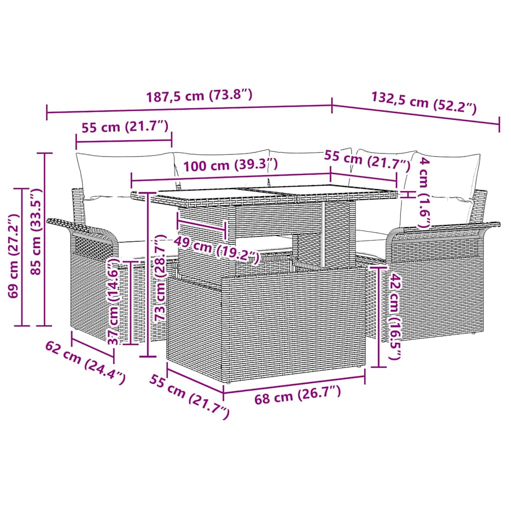 Tuin Sofa Set met kussen met opslag 5 pcs Lichtgrijs Poly riet