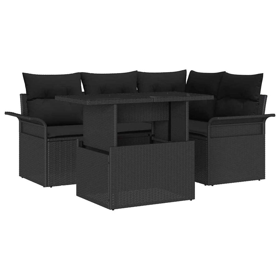 Tuin Sofa Set met kussen met opslag 5 pcs Zwart Poly Rattan