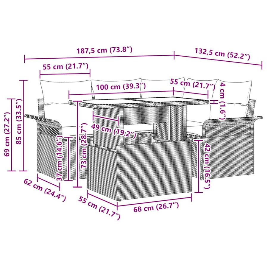 Tuin Sofa Set met kussen met opslag 5 pcs Zwart Poly Rattan