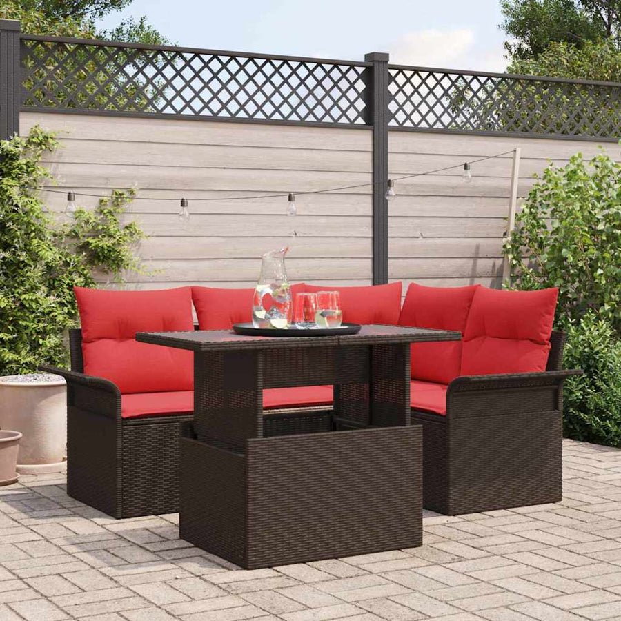 Tuin Sofa Set met kussen met opslag 5 pcs Bruin Poly Rattan
