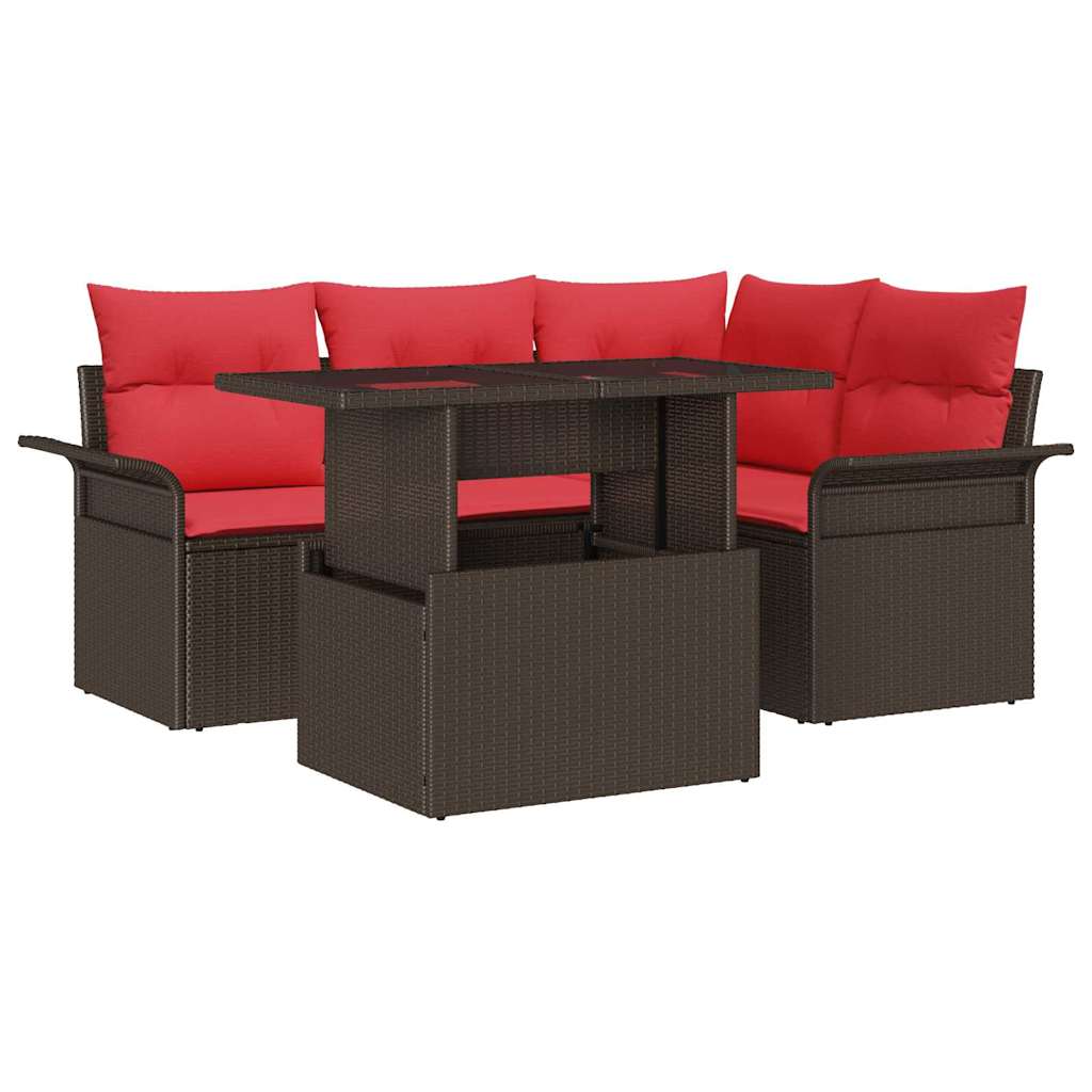 Tuin Sofa Set met kussen met opslag 5 pcs Bruin Poly Rattan