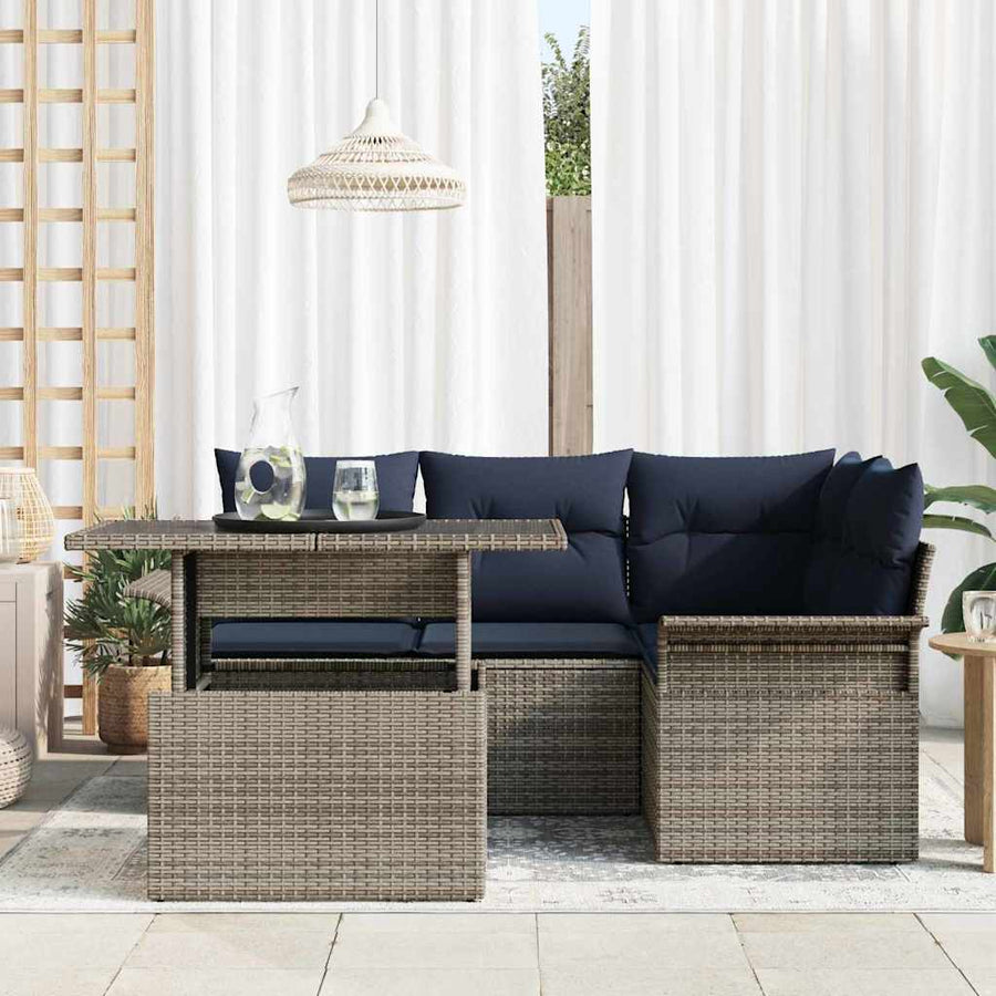 Tuin Sofa Set met kussen met opslag 5 pcs Grijs Poly Rattan