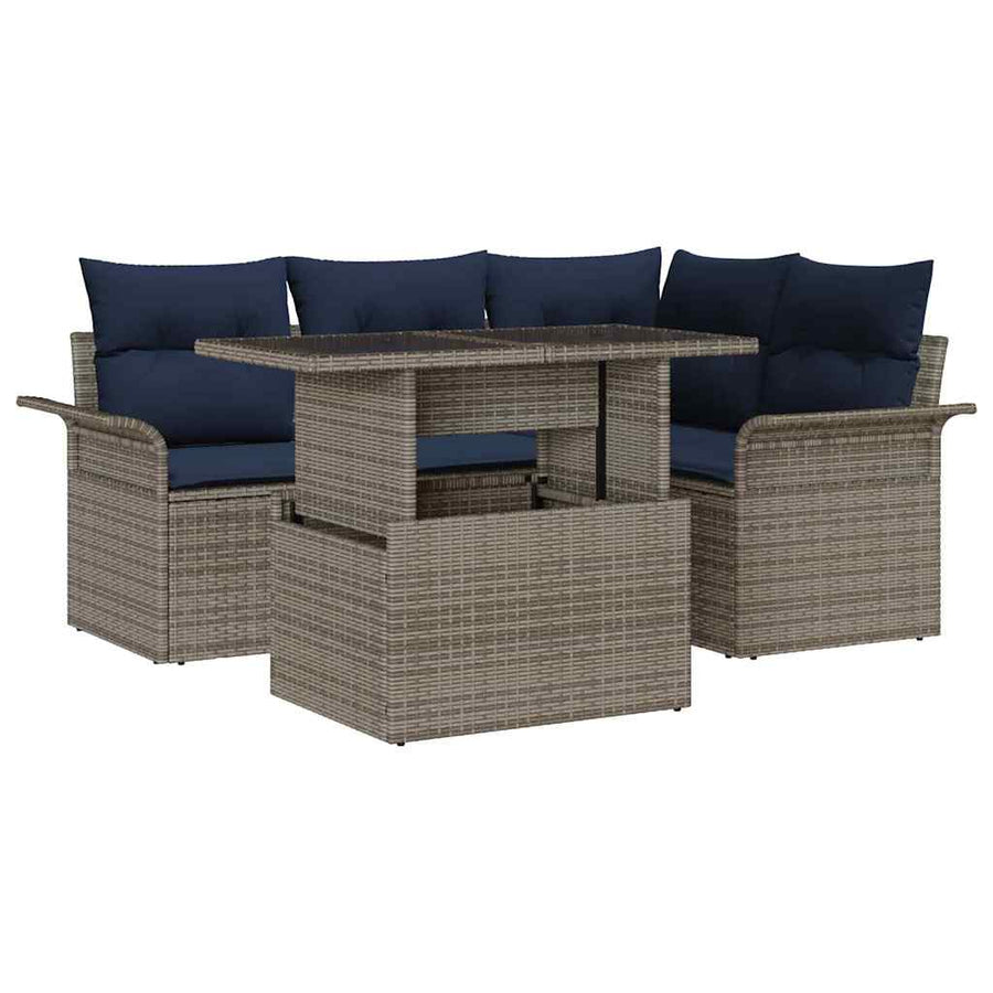 Tuin Sofa Set met kussen met opslag 5 pcs Grijs Poly Rattan