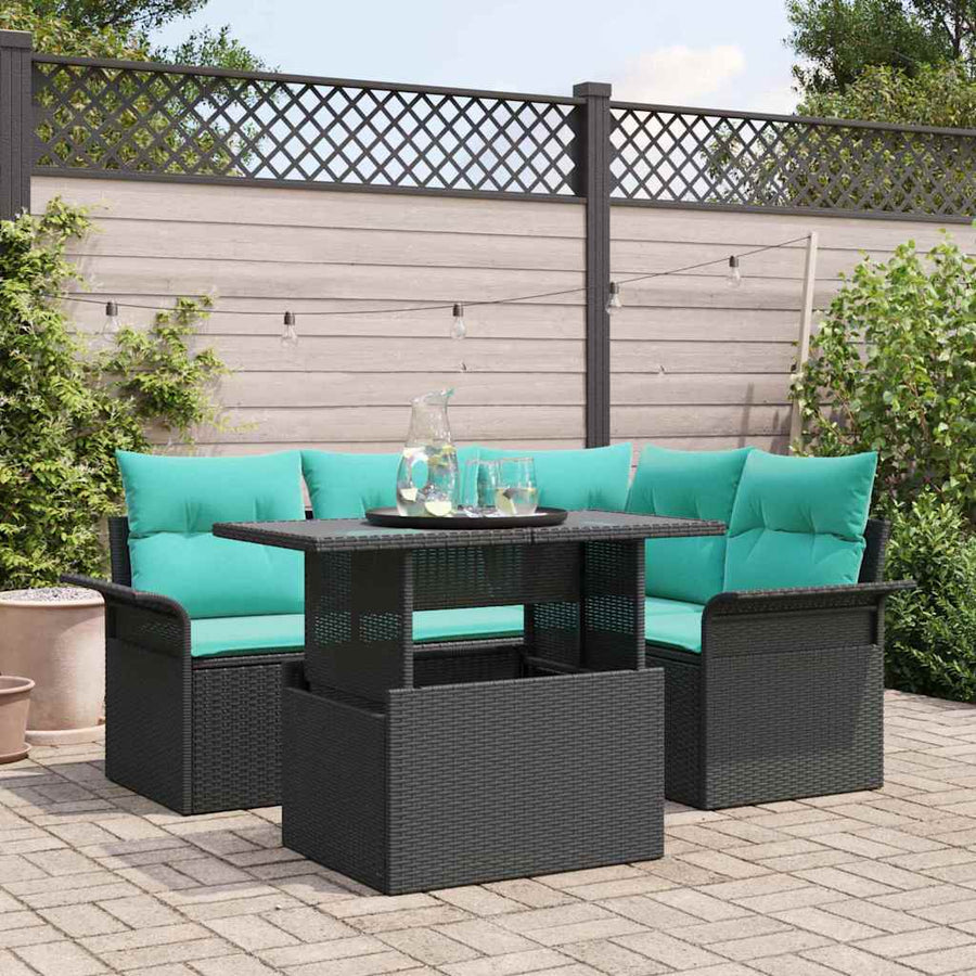 Tuin Sofa Set met kussen met opslag 5 pcs Zwart Poly Rattan