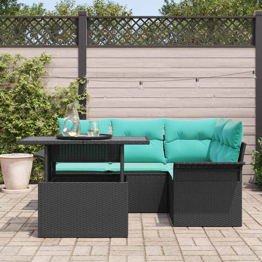Tuin Sofa Set met kussen met opslag 5 pcs Zwart Poly Rattan