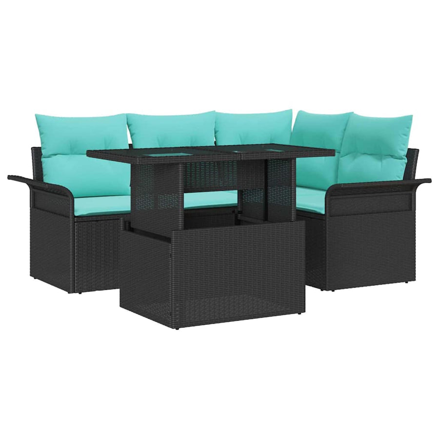 Tuin Sofa Set met kussen met opslag 5 pcs Zwart Poly Rattan