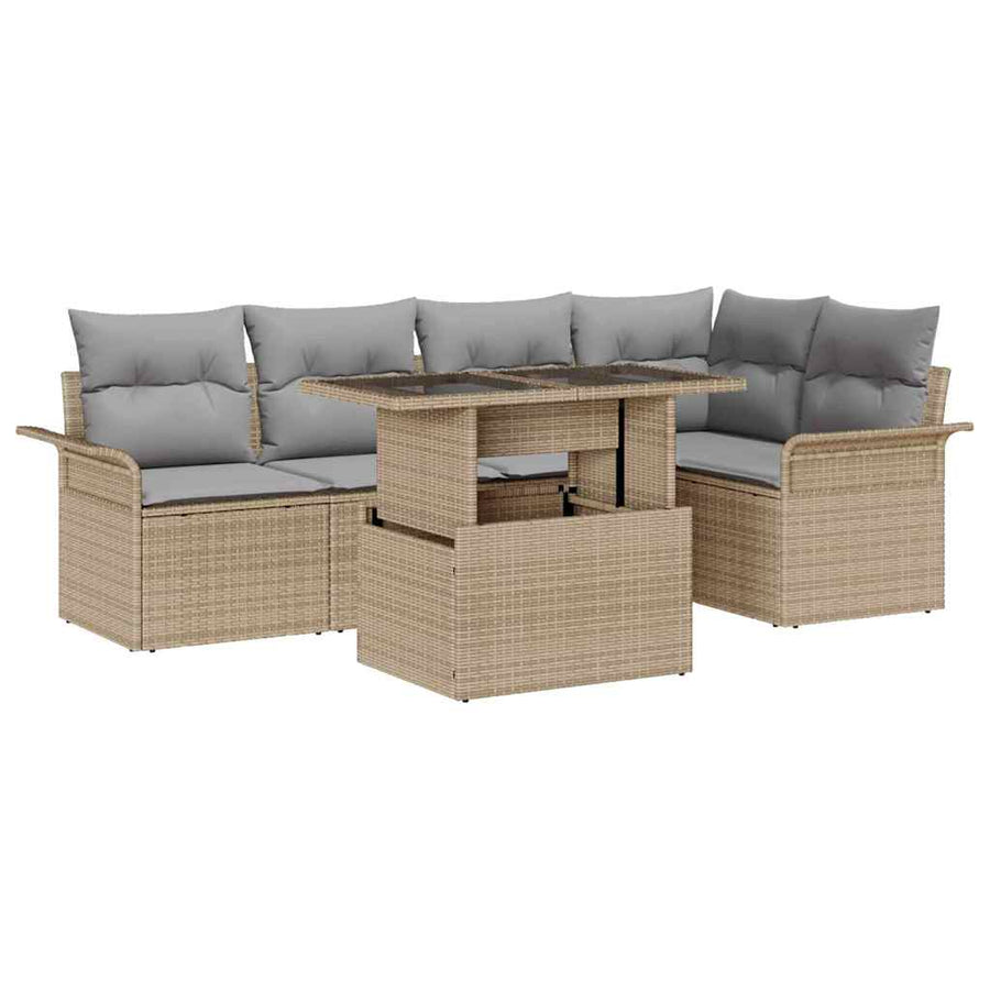 Tuin Sofa Set met kussen met opslag 6 pcs Beige Poly riet