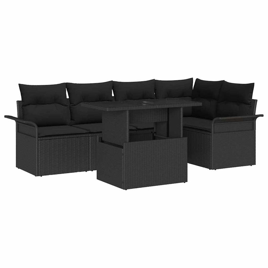 Tuin Sofa Set met kussen met opslag 6 pcs Zwart Poly Rattan