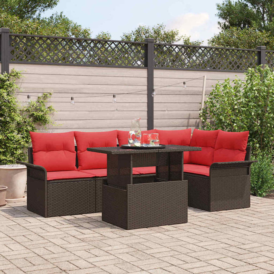 Tuin Sofa Set met kussen met opslag 6 pcs Bruin Poly Rattan
