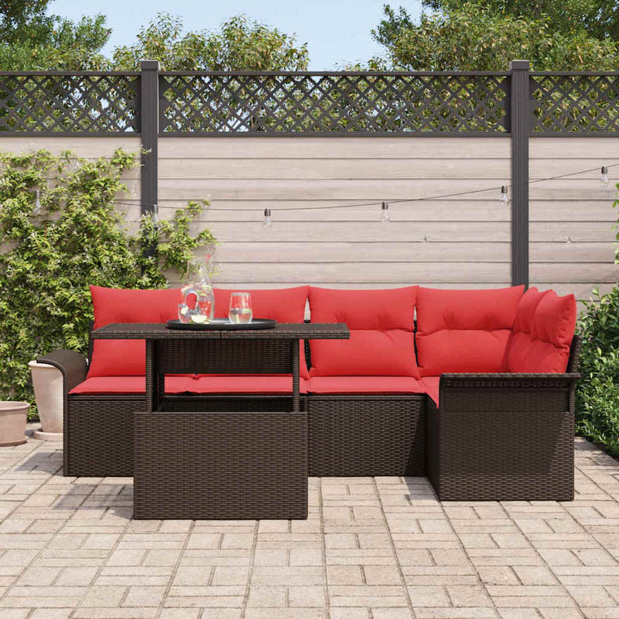 Tuin Sofa Set met kussen met opslag 6 pcs Bruin Poly Rattan